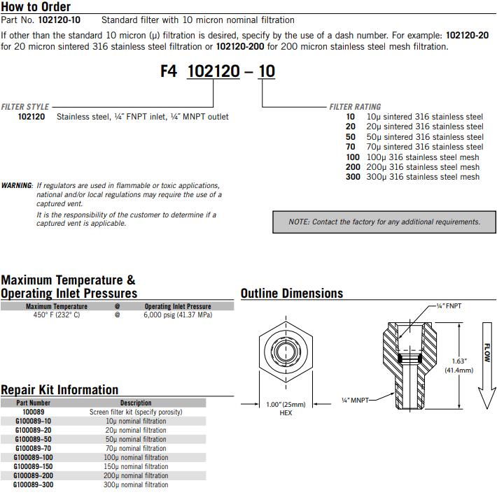 GO Regulator 過(guò)濾器 F4 102120